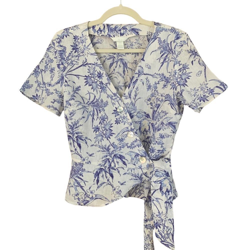 H&M Linen Wrapover Peplum Blouse
